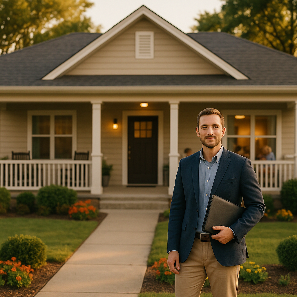 Evaluating a care home in its market An attractive single-story residential assisted living care home with a welcoming porch and tidy landscaping in a suburban neighborhood