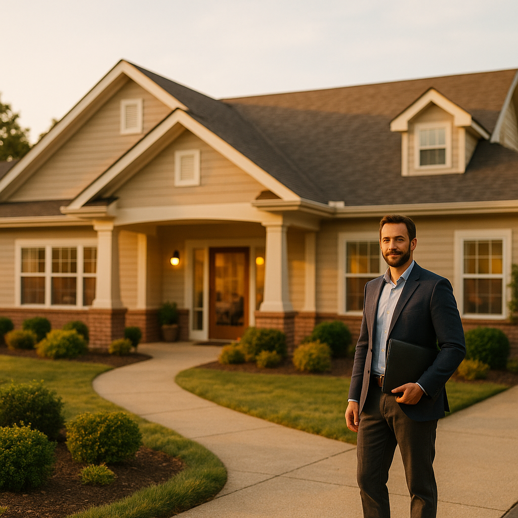 A well-kept residential assisted living care home with strong curb appeal photographed in bright daylight as a real estate investment